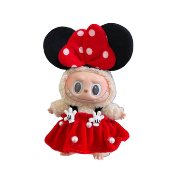 Labubu Doll Clothes Minnie Style Red Velvet Dress