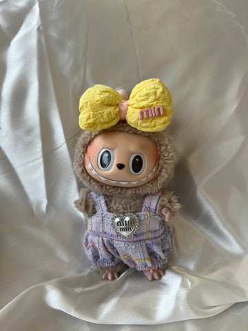 Labubu Lavender Tweed Set - Purple Overalls & Yellow Bow Accessory