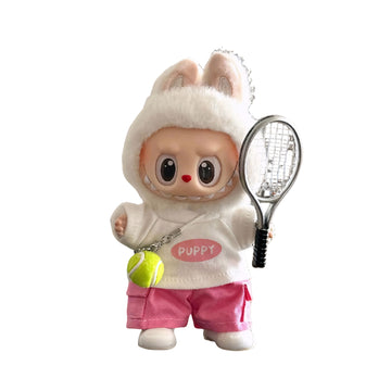 Labubu Doll Clothes Tennis Sport Outfit Set T-shirt with Shorts and Racket