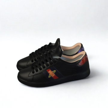 Labubu Designer GG Miniature Sneakers - Black with Blue-Red Stripe