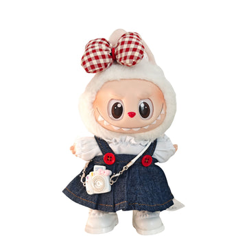 Labubu Doll Clothes Denim Skirt with Oversized Bow Outfit