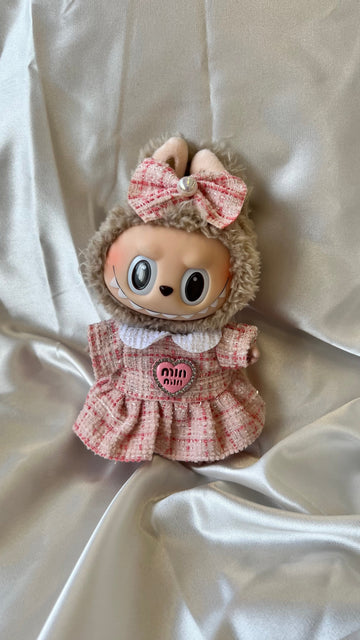 Labubu Sweet Tweed Dress Set - Pink with Matching Hair Bow