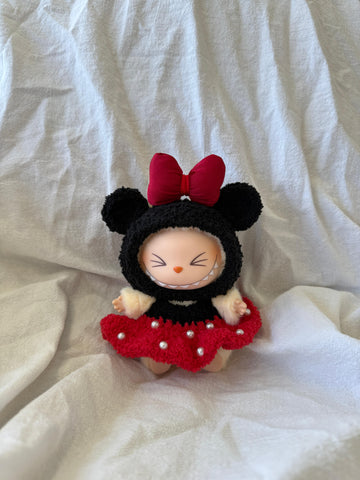 Labubu Classic Cartoon Outfit Set - Red Dress & Polka Dot Bow
