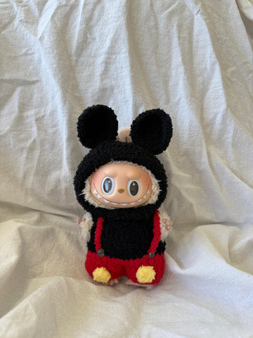 Labubu Classic Mouse Outfit Set - Black Hoodie & Red Overalls