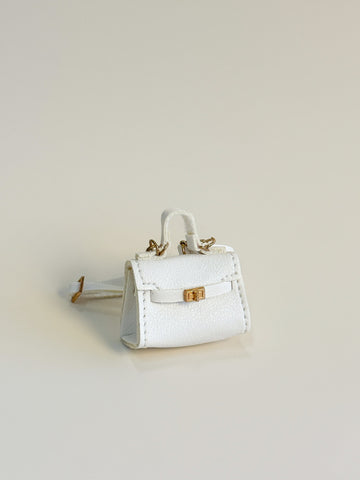 Labubu Miniature Luxury Handbag - White Leather Tote with Gold Lock