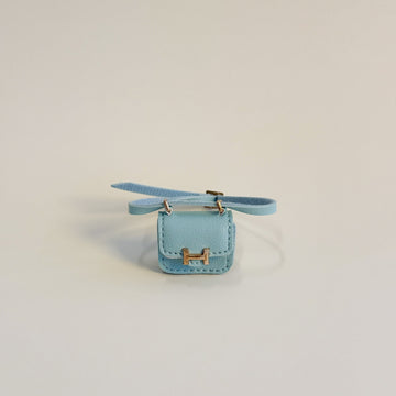 Labubu Mini Micro H Flap Crossbody - Blue with Gold Accent