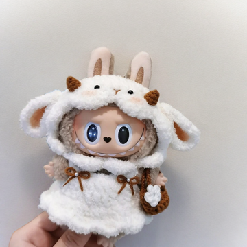 Labubu Sheep Cloak Out Fit Set - Winter White Cape with Horns