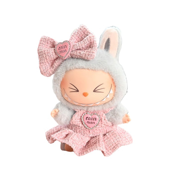 Labubu Doll Clothes Heart Bow Tweed Dress