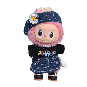 Labubu Doll Clothes Knit Sweater Dress with Pearl Crossbody Bag