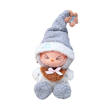 Labubu Doll Clothes Cozy Pajama Set with Star Hat and Fuzzy Jumpsuit Dreamy Winter Loungewear Style