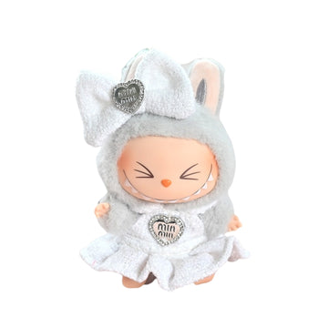 Labubu Doll Clothes Heart Bow Tweed Dress