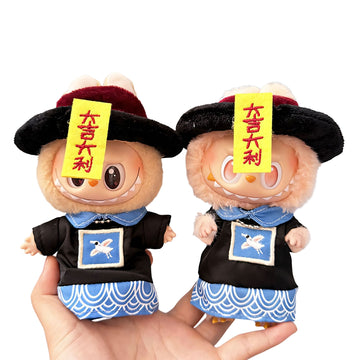 Labubu Doll Clothes Chinese Jiangshi Zombie Costume with Hat and Talisman Labubu Halloween Outfit
