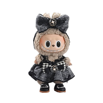 Labubu Doll Clothes Dark Gray Tweed Fashion Dress