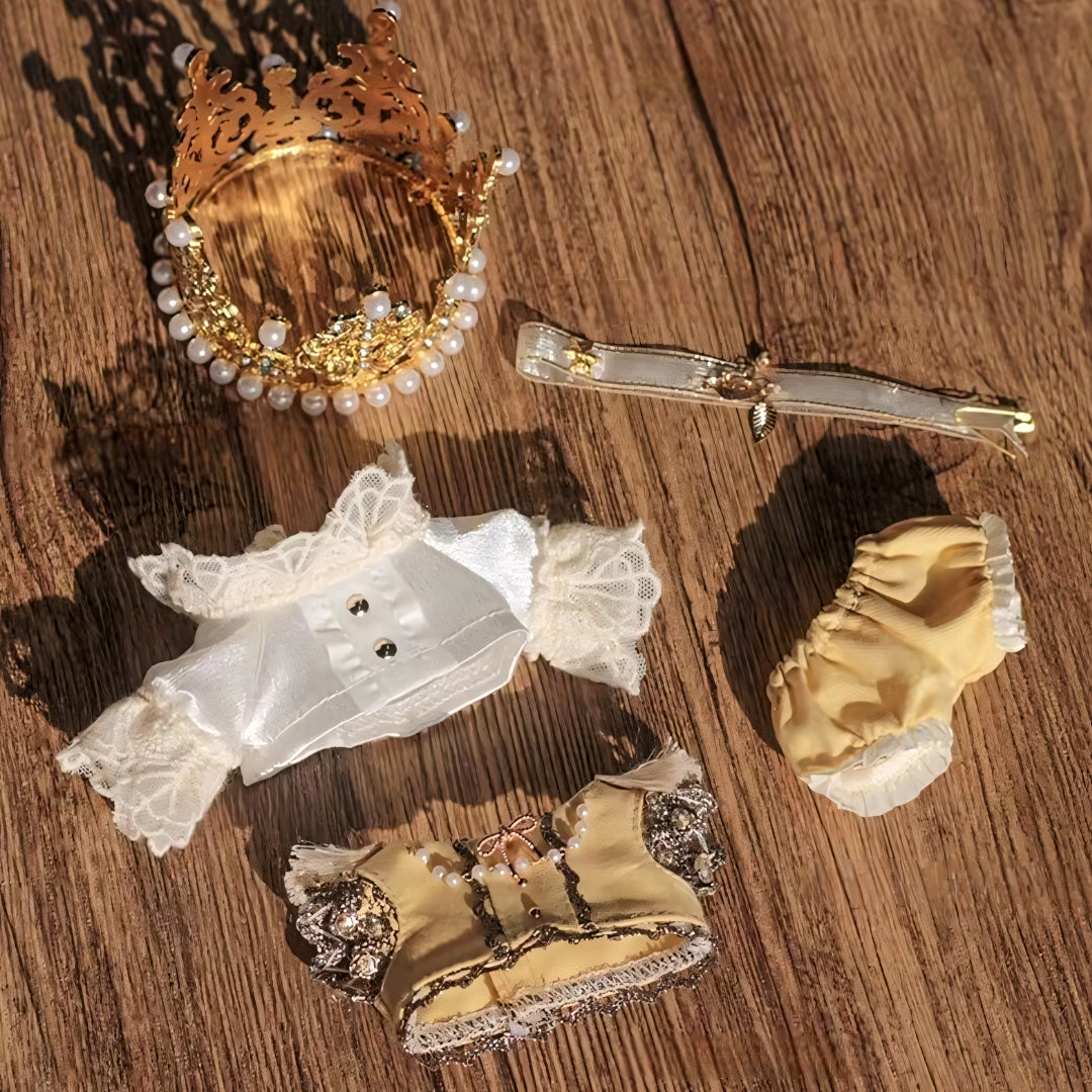 Labubu Doll Clothes Gold Royal Prince Outfit with Crown
