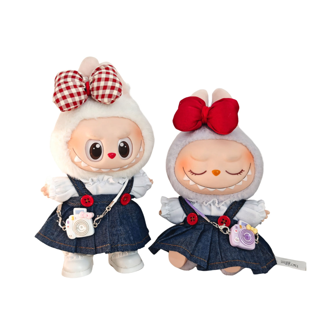 Labubu Doll Clothes Denim Skirt with Oversized Bow Outfit