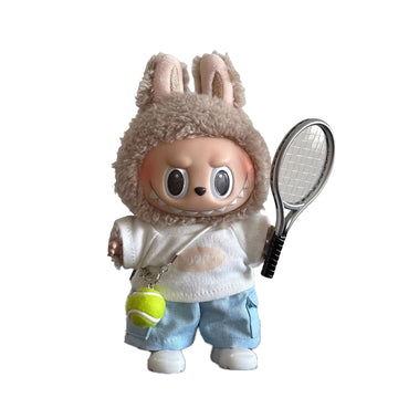 Labubu Doll Clothes Tennis Sport Outfit Set T-shirt with Shorts and Racket