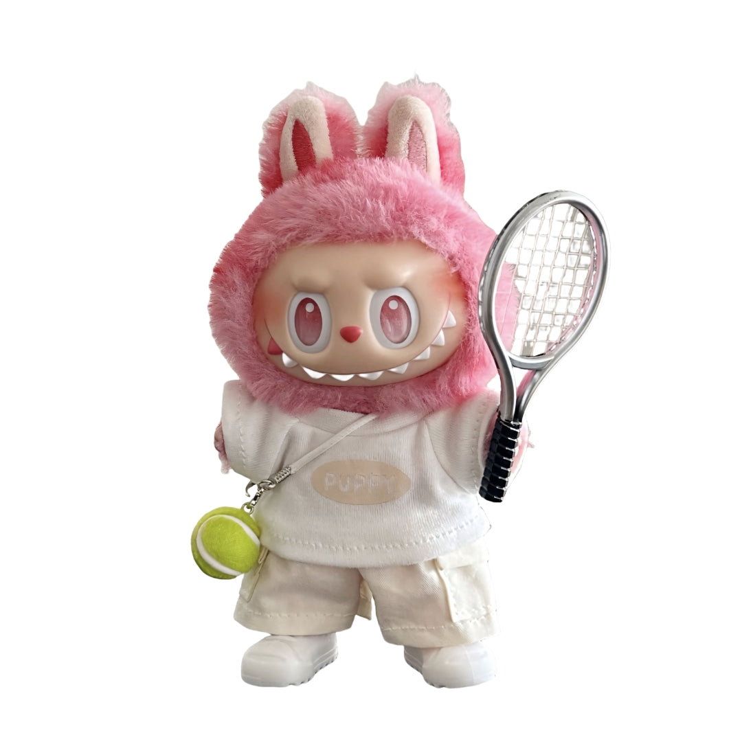 Labubu Doll Clothes Tennis Sport Outfit Set T-shirt with Shorts and Racket
