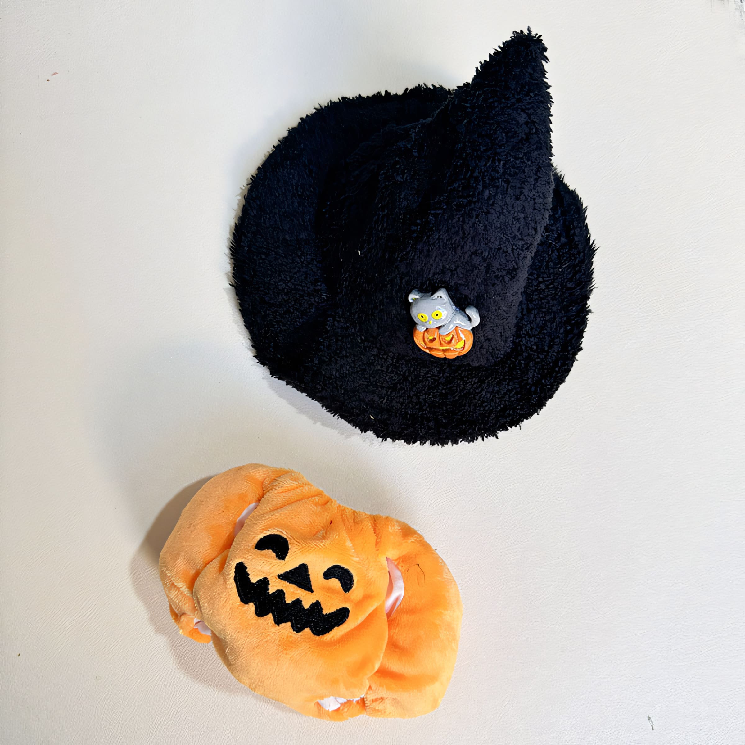 Labubu Doll Clothes Halloween Pumpkin Outfit with Witch Hat Plush Costume Set