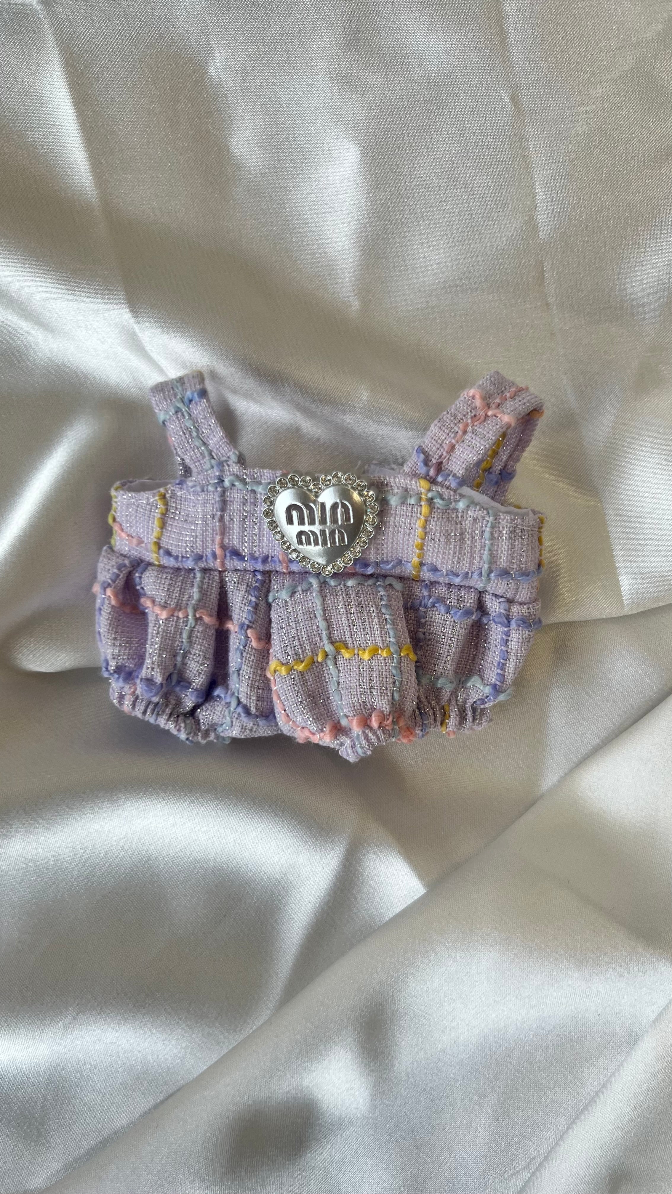 Labubu Lavender Tweed Set - Purple Overalls & Yellow Bow Accessory