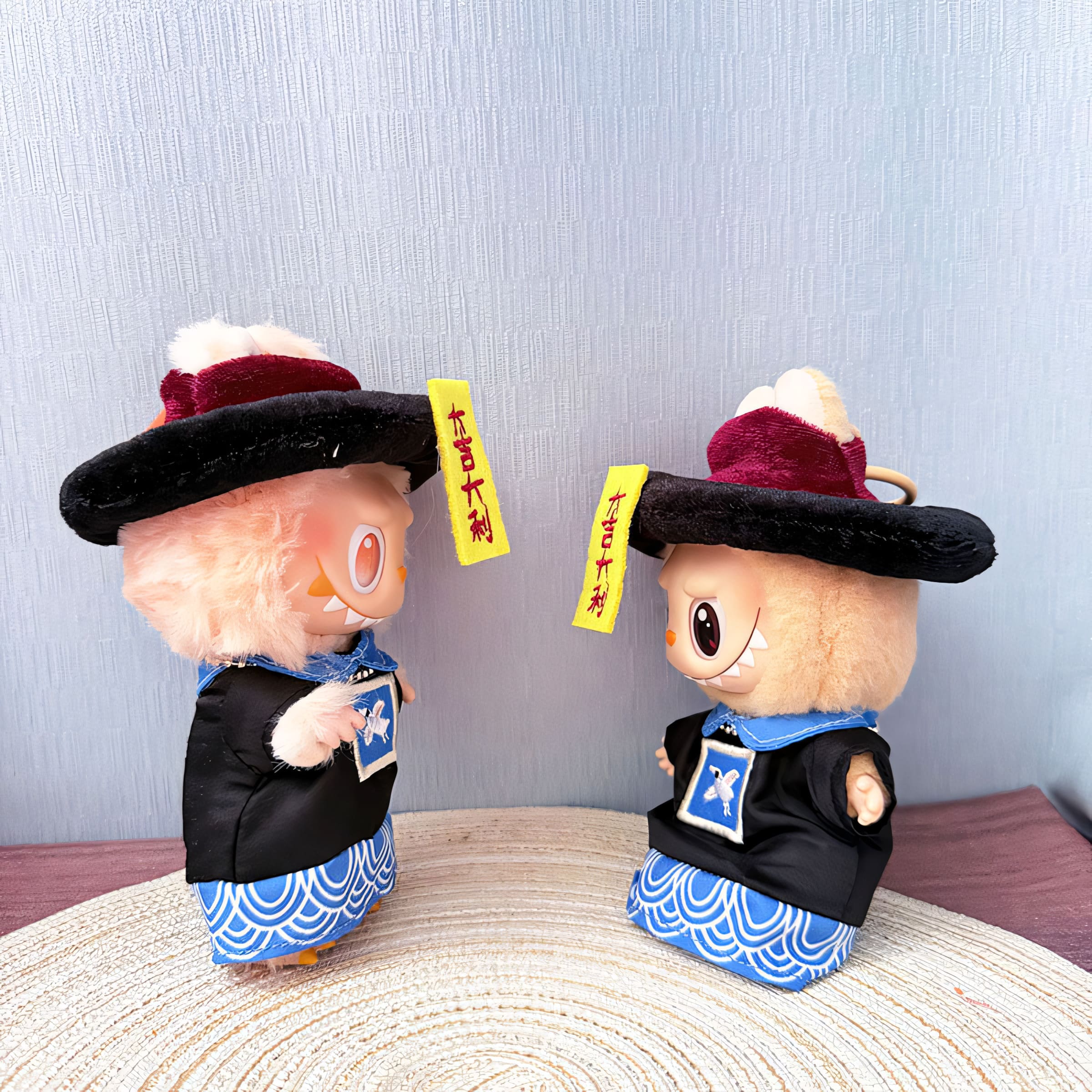 Labubu Doll Clothes Chinese Jiangshi Zombie Costume with Hat and Talisman Labubu Halloween Outfit