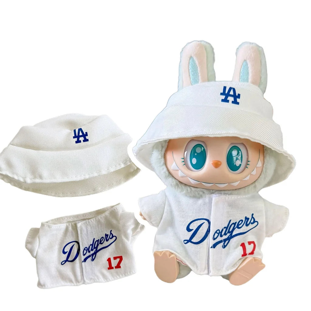Labubu Doll Clothes LA Baseball Jersey Set with Bucket Hat Dodgers Style Sporty