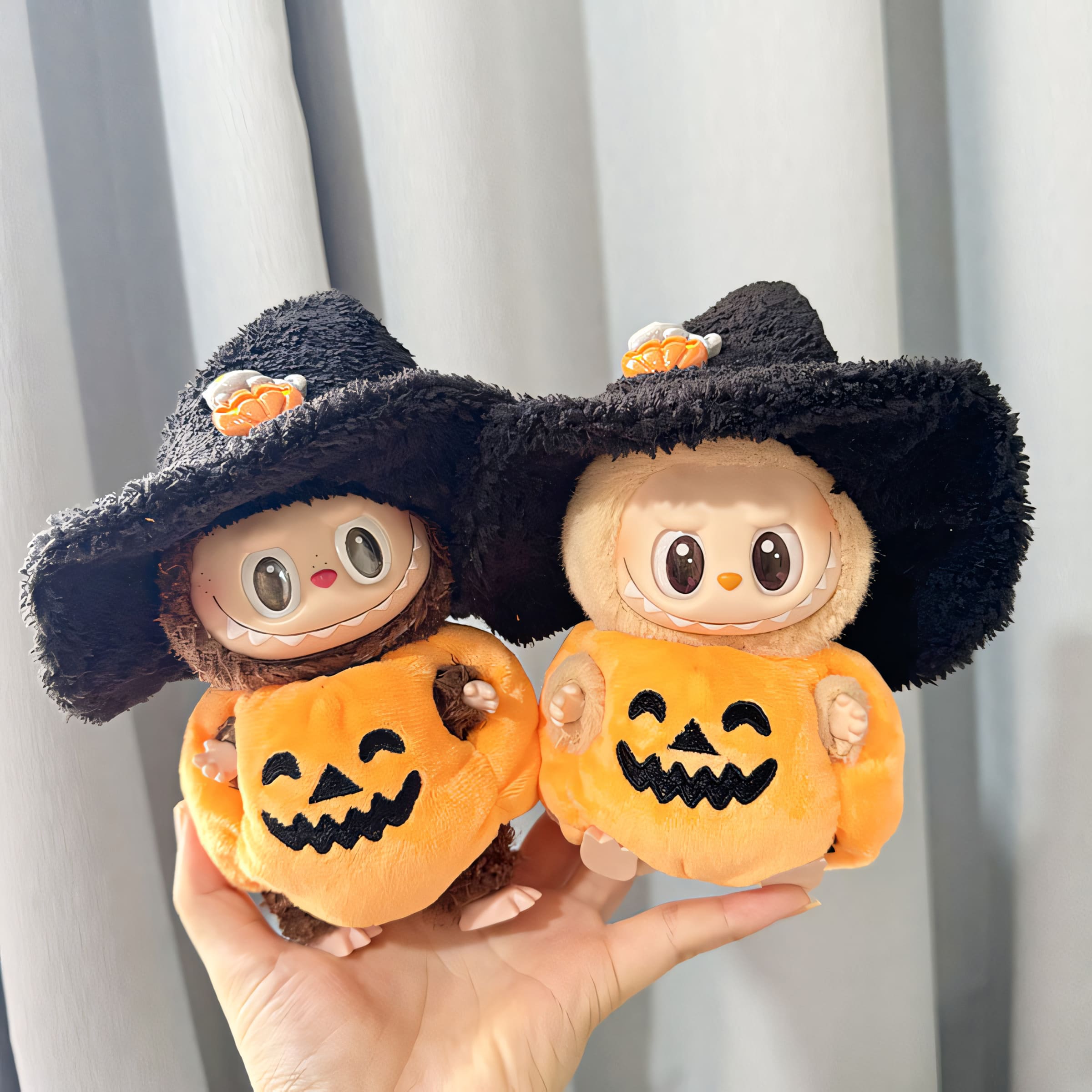 Labubu Doll Clothes Halloween Pumpkin Outfit with Witch Hat Plush Costume Set