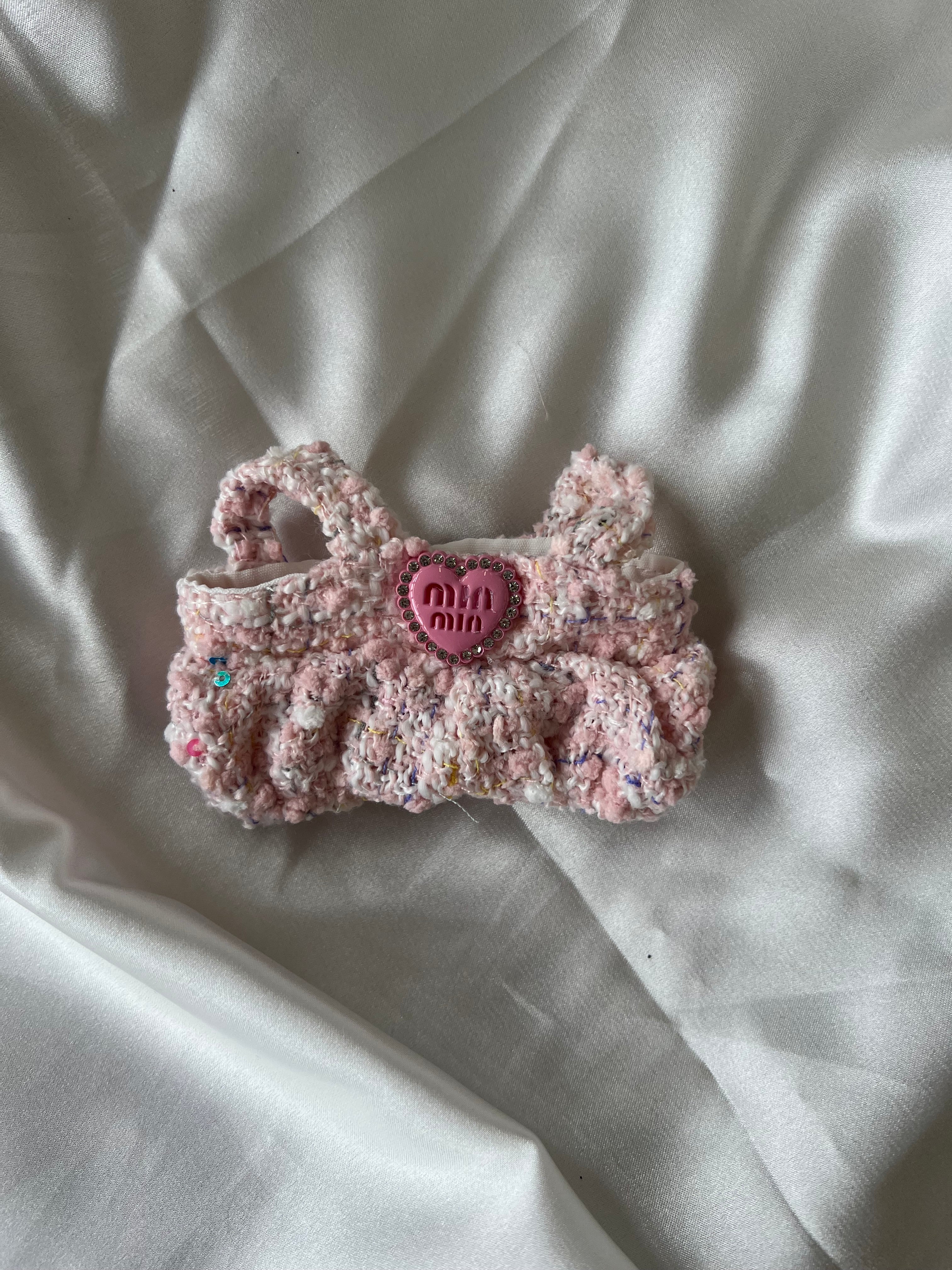 Labubu Sweet Tweed Set - Pink Overalls & Matching Bow Accessory