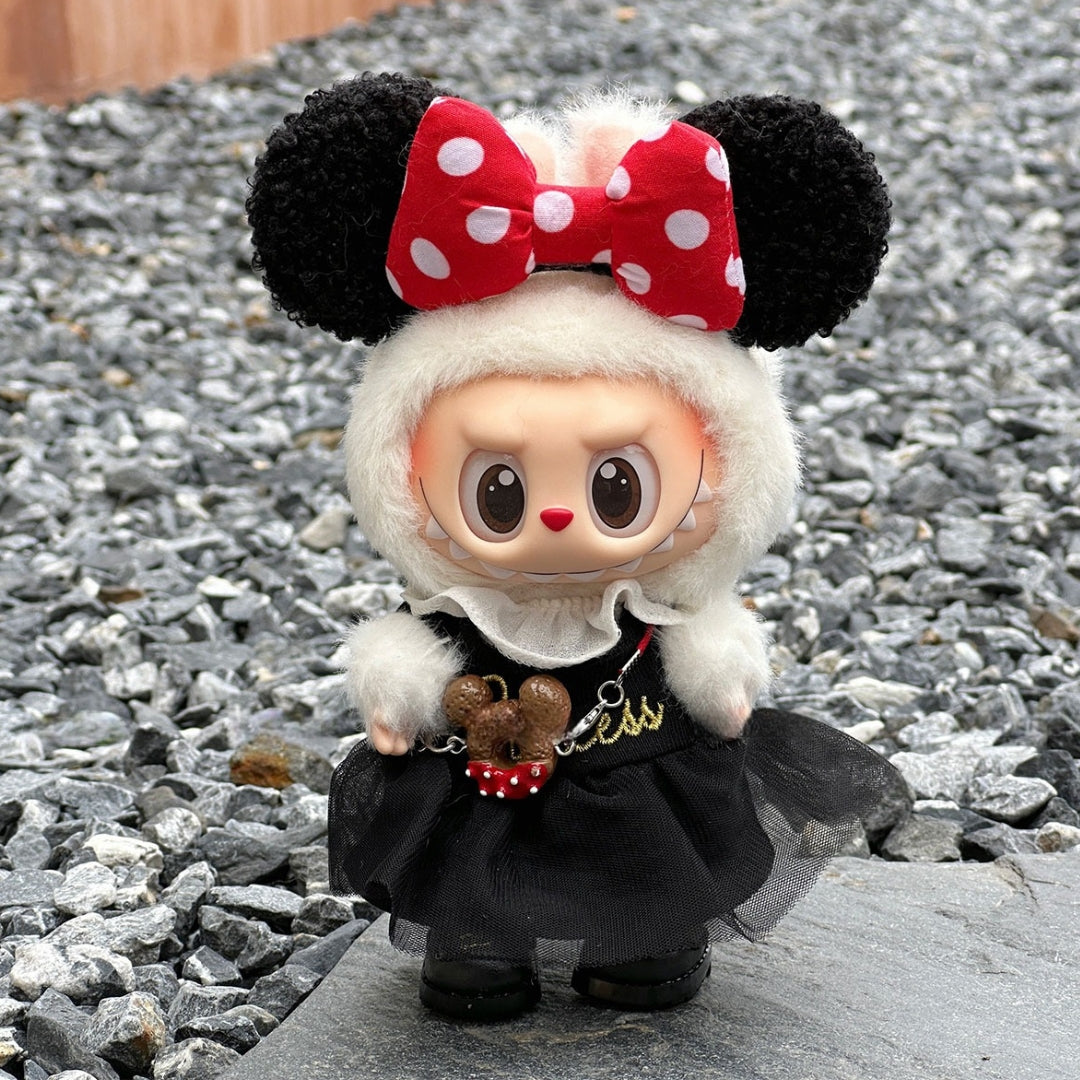 Labubu Doll Clothes Black Tulle Dress with Cookie Purse