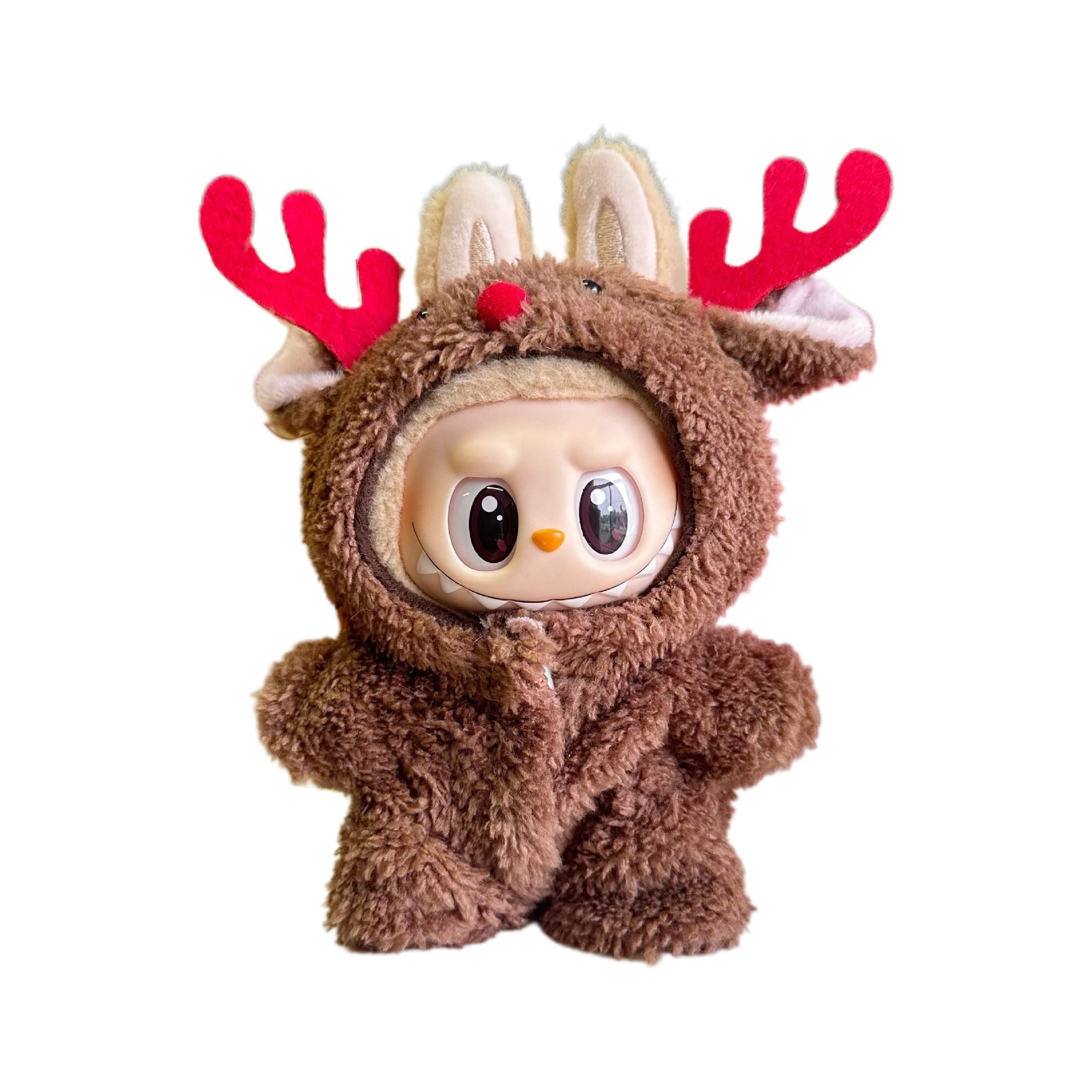 Labubu Doll Clothes Christmas Reindeer Onesie with Antlers and Red Nose Winter Costume