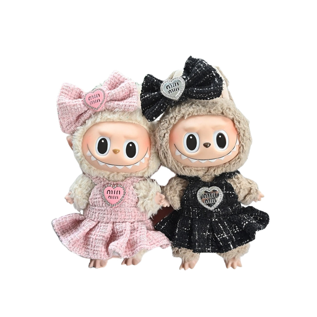 Labubu Doll Clothes Heart Bow Tweed Dress