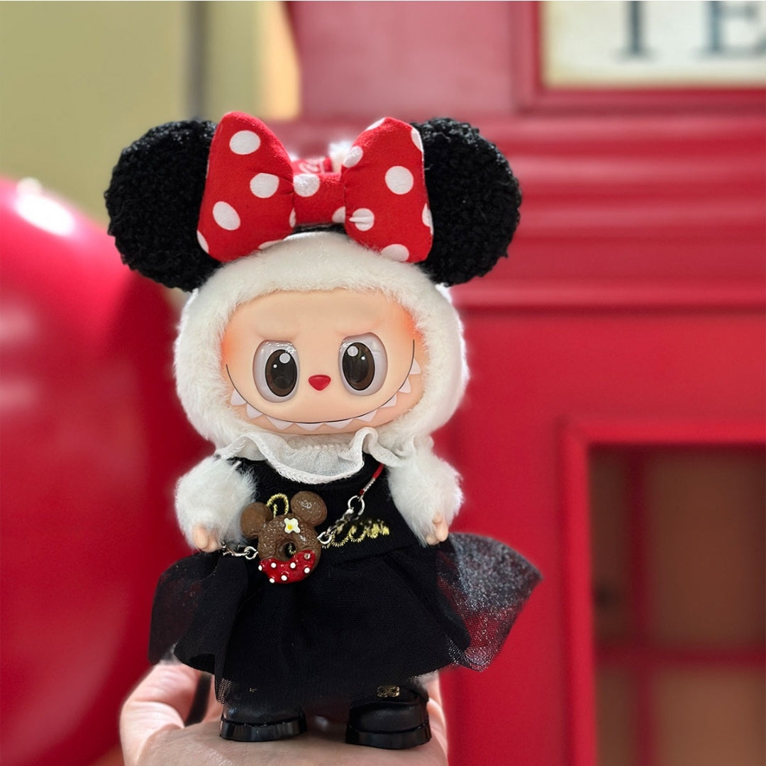 Labubu Doll Clothes Black Tulle Dress with Cookie Purse