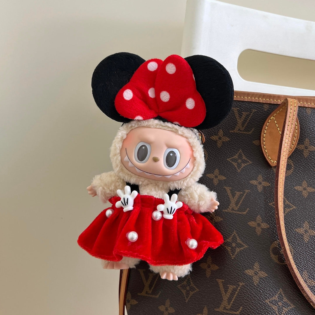 Labubu Doll Clothes Minnie Style Red Velvet Dress