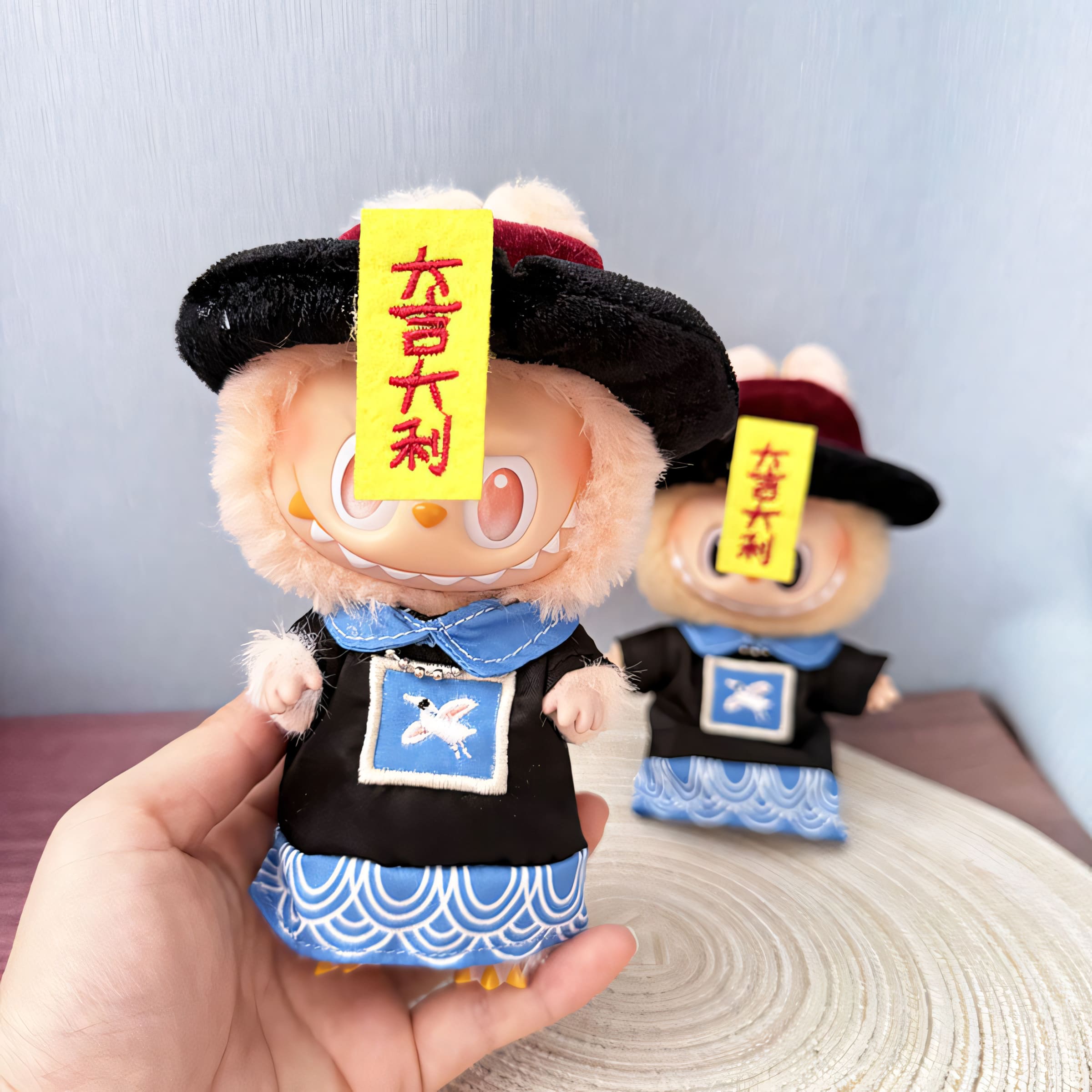 Labubu Doll Clothes Chinese Jiangshi Zombie Costume with Hat and Talisman Labubu Halloween Outfit