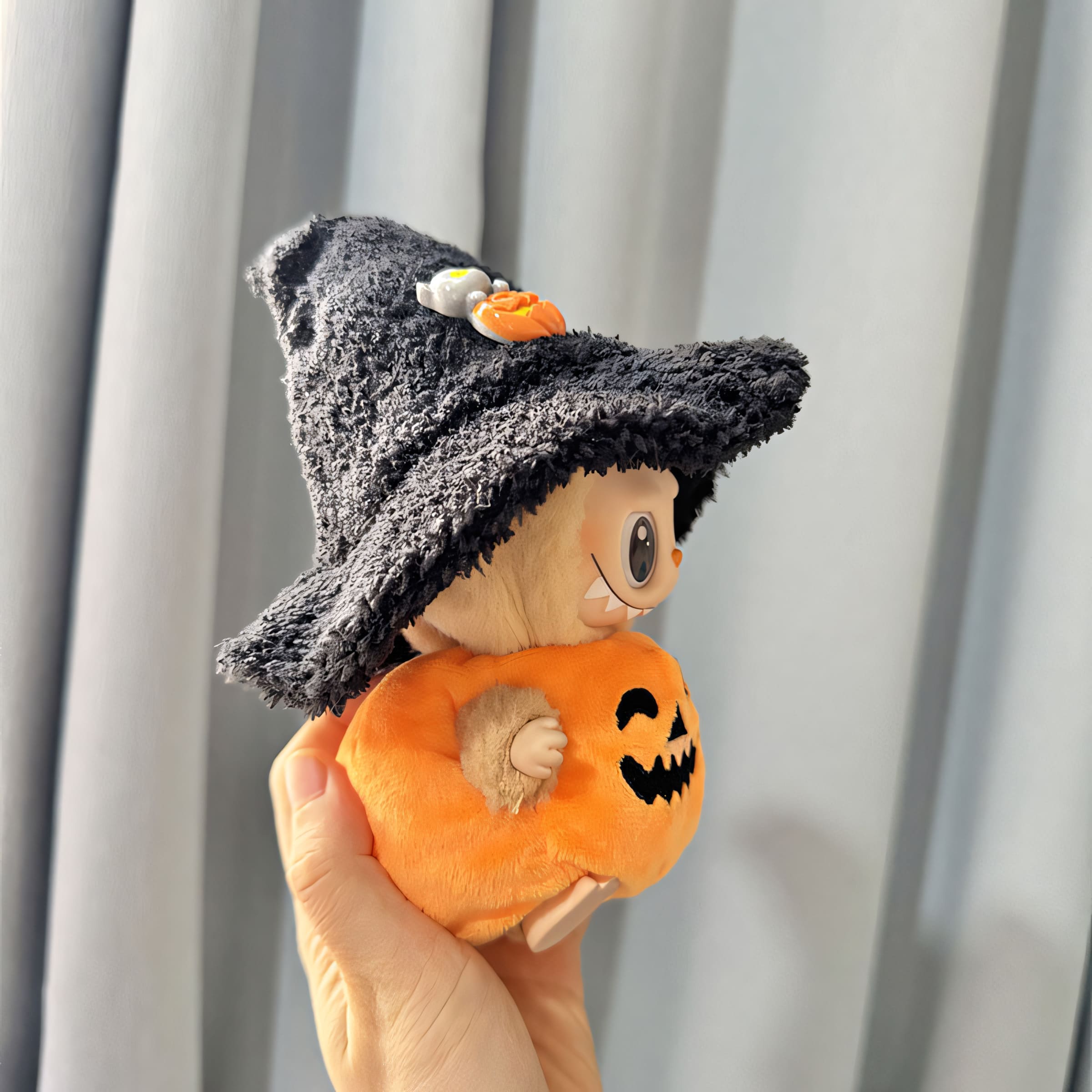 Labubu Doll Clothes Halloween Pumpkin Outfit with Witch Hat Plush Costume Set