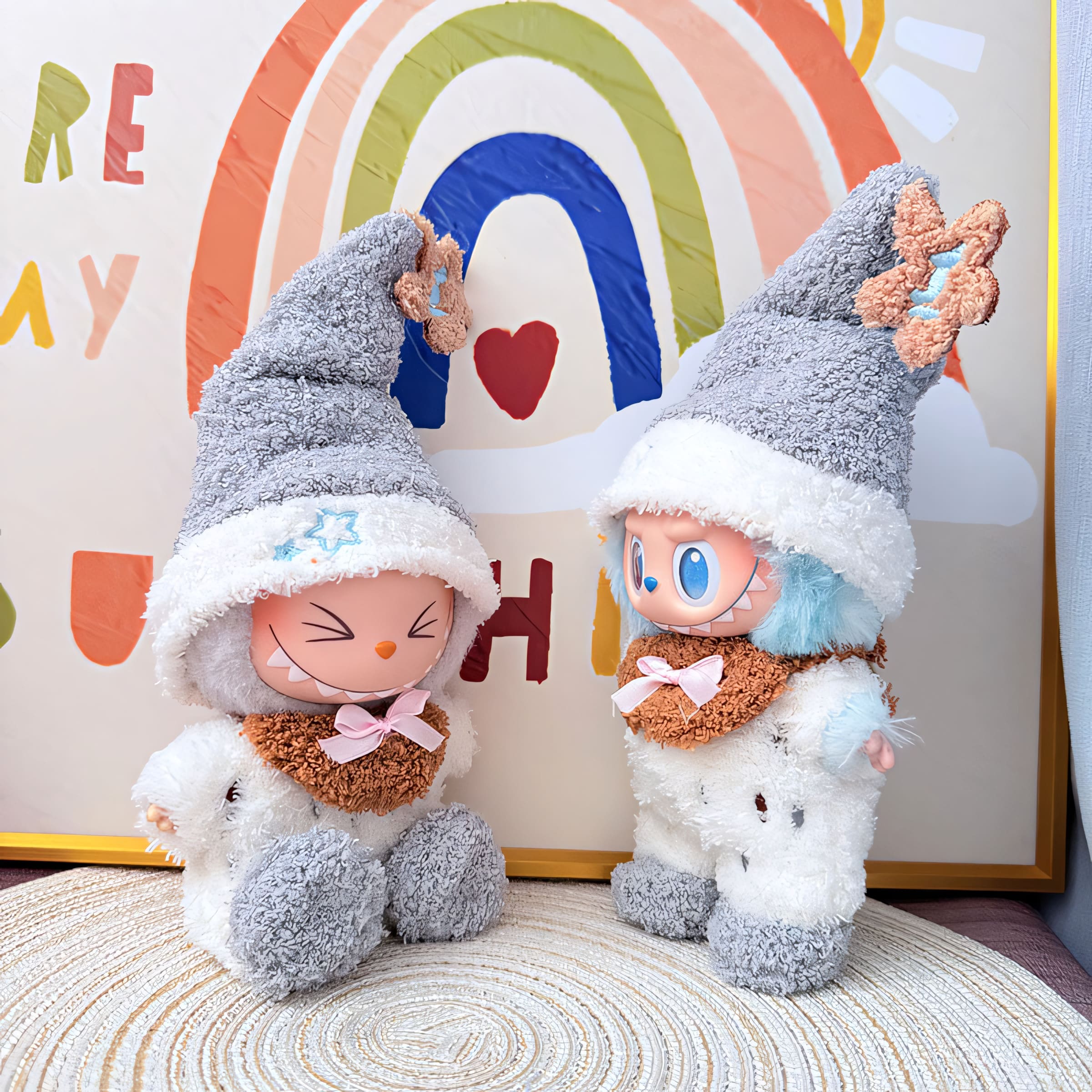 Labubu Doll Clothes Cozy Pajama Set with Star Hat and Fuzzy Jumpsuit Dreamy Winter Loungewear Style