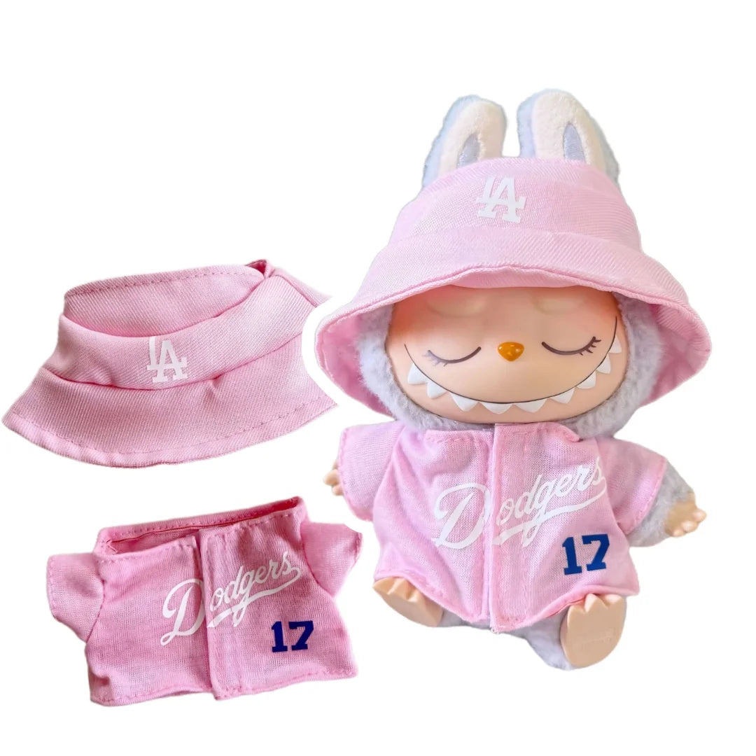 Labubu Doll Clothes LA Baseball Jersey Set with Bucket Hat Dodgers Style Sporty