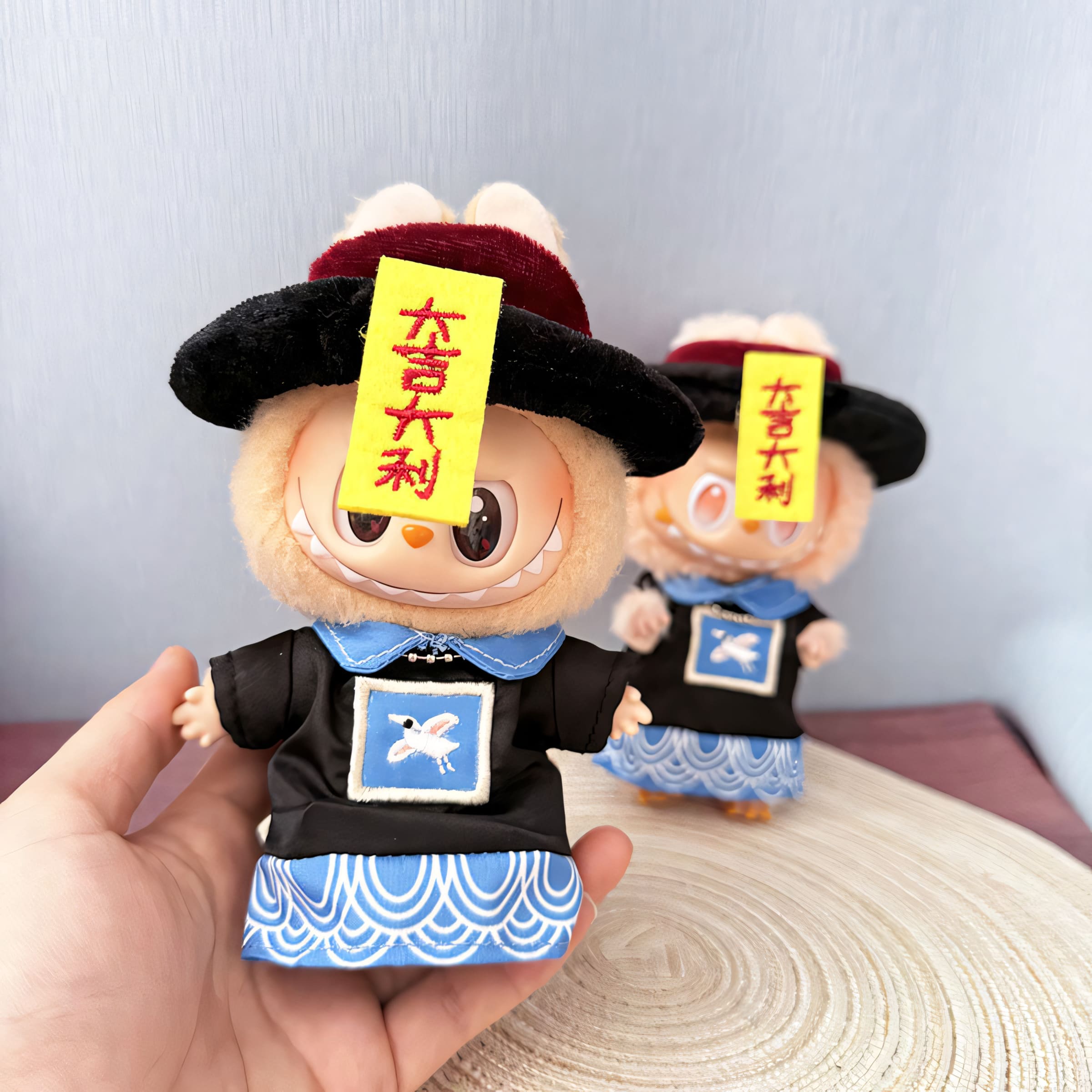 Labubu Doll Clothes Chinese Jiangshi Zombie Costume with Hat and Talisman Labubu Halloween Outfit