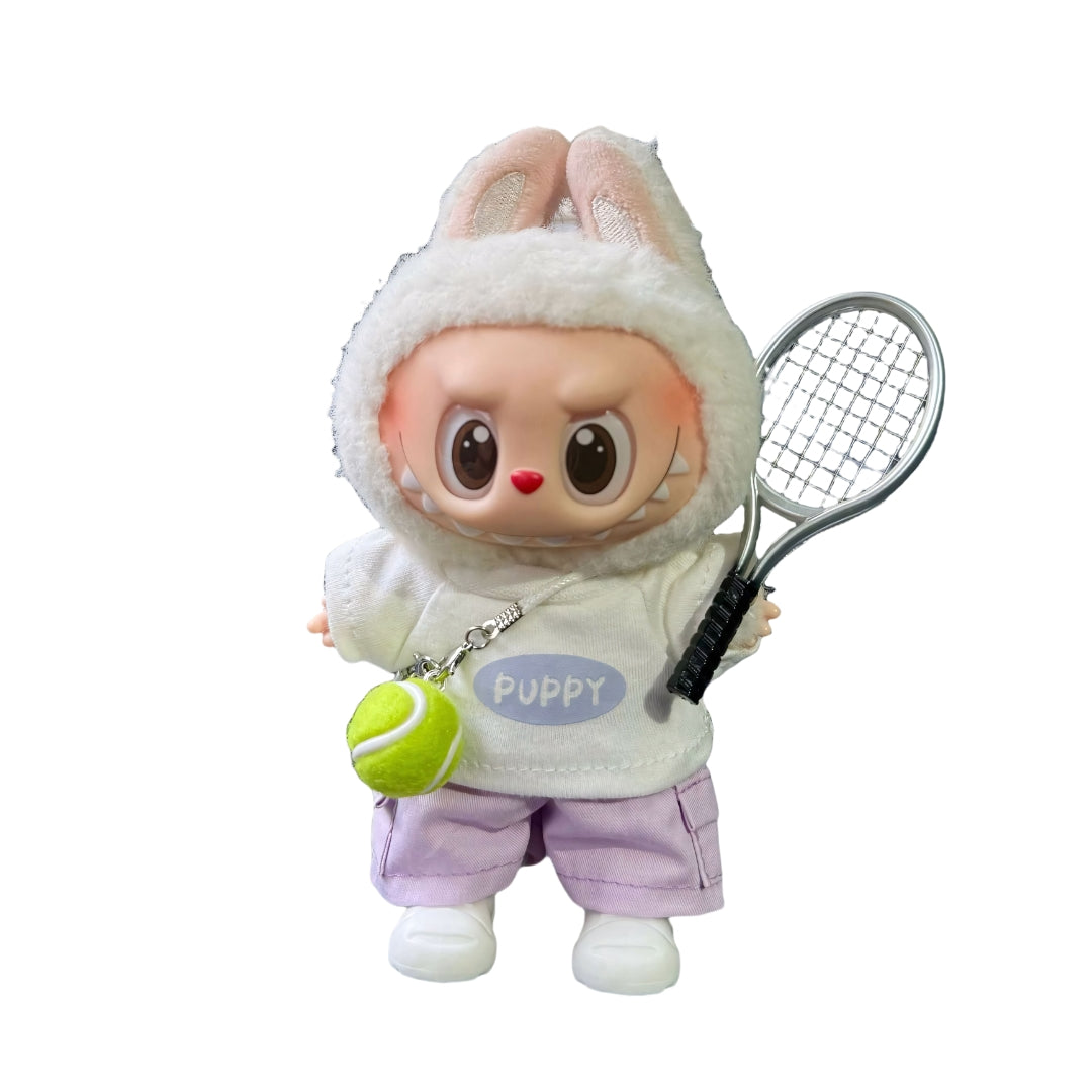 Labubu Doll Clothes Tennis Sport Outfit Set T-shirt with Shorts and Racket