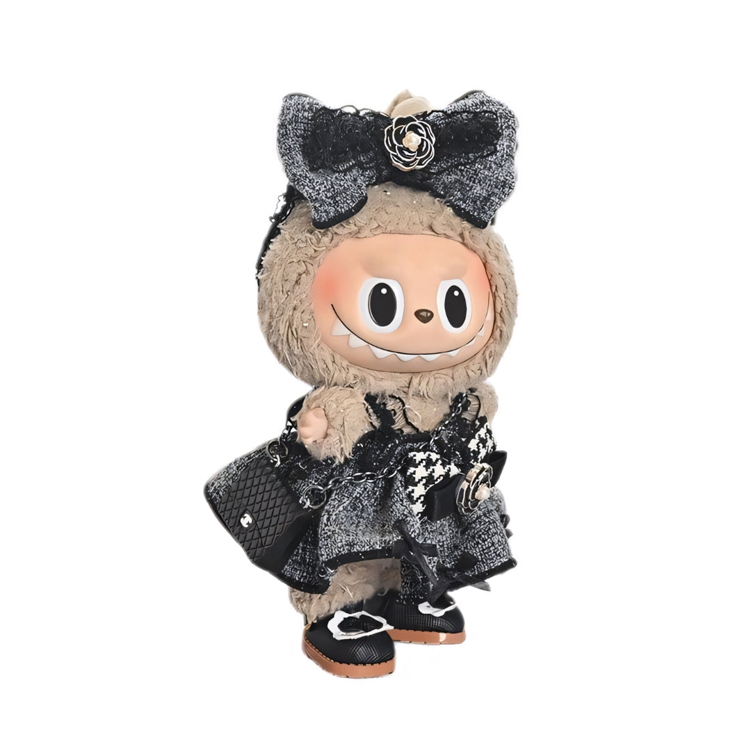 Labubu Doll Clothes Dark Gray Tweed Fashion Dress
