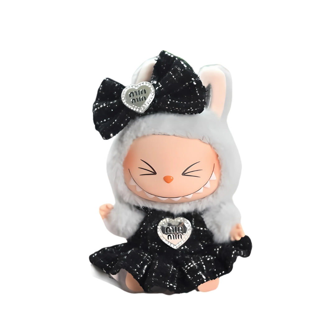 Labubu Doll Clothes Heart Bow Tweed Dress