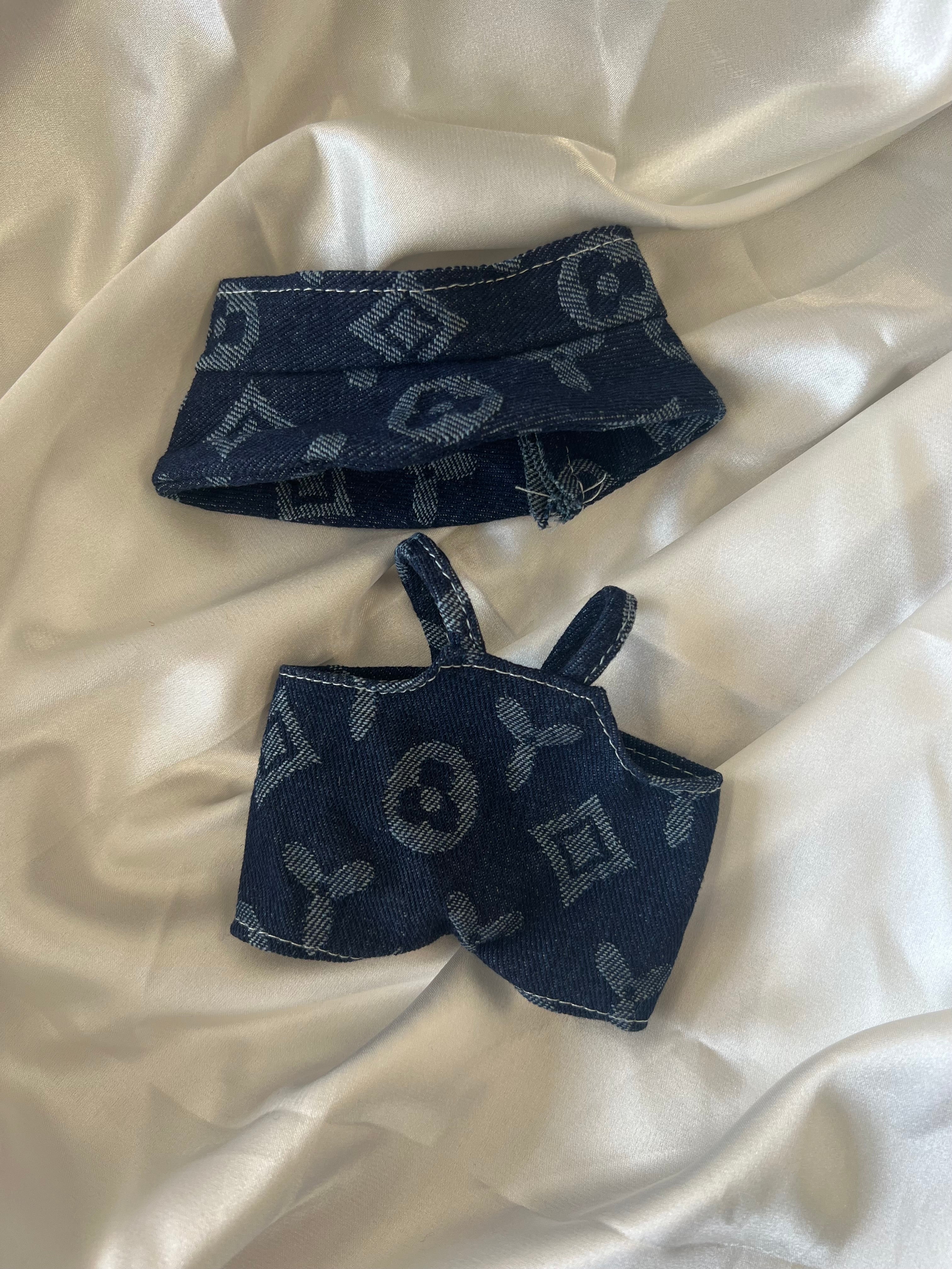 Labubu L.V. Inspired Navy Monogram Denim Set - Overalls & Fisherman Hat
