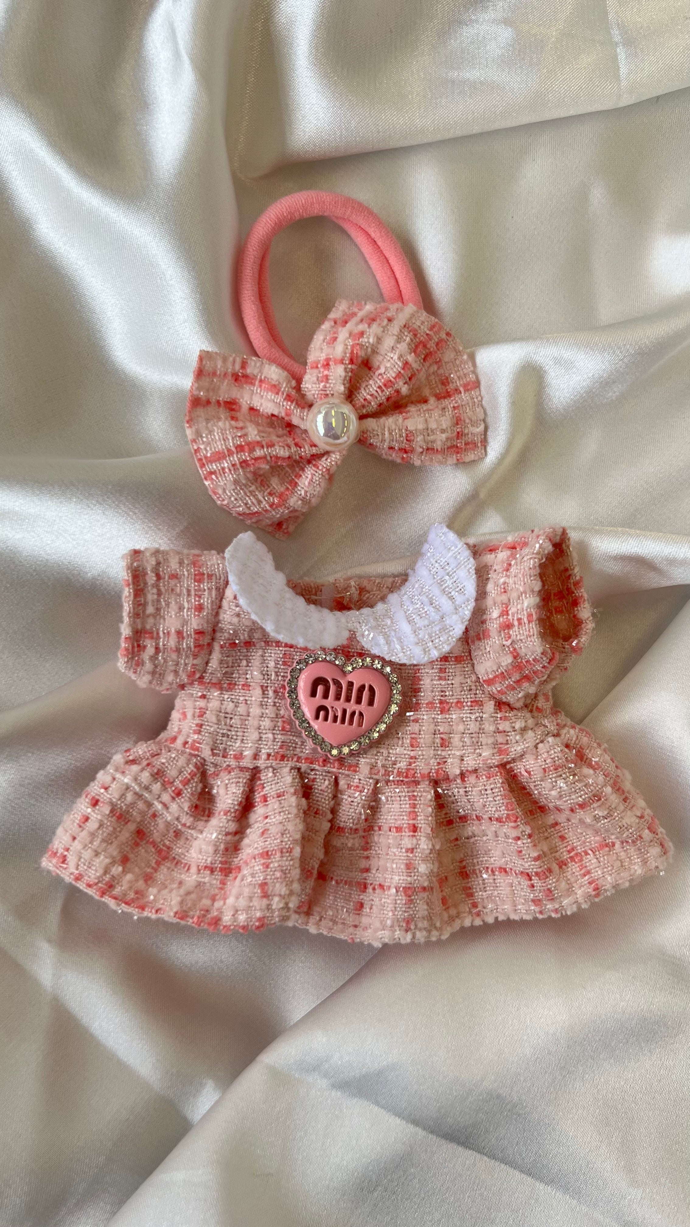 Labubu Sweet Tweed Dress Set - Pink with Matching Hair Bow