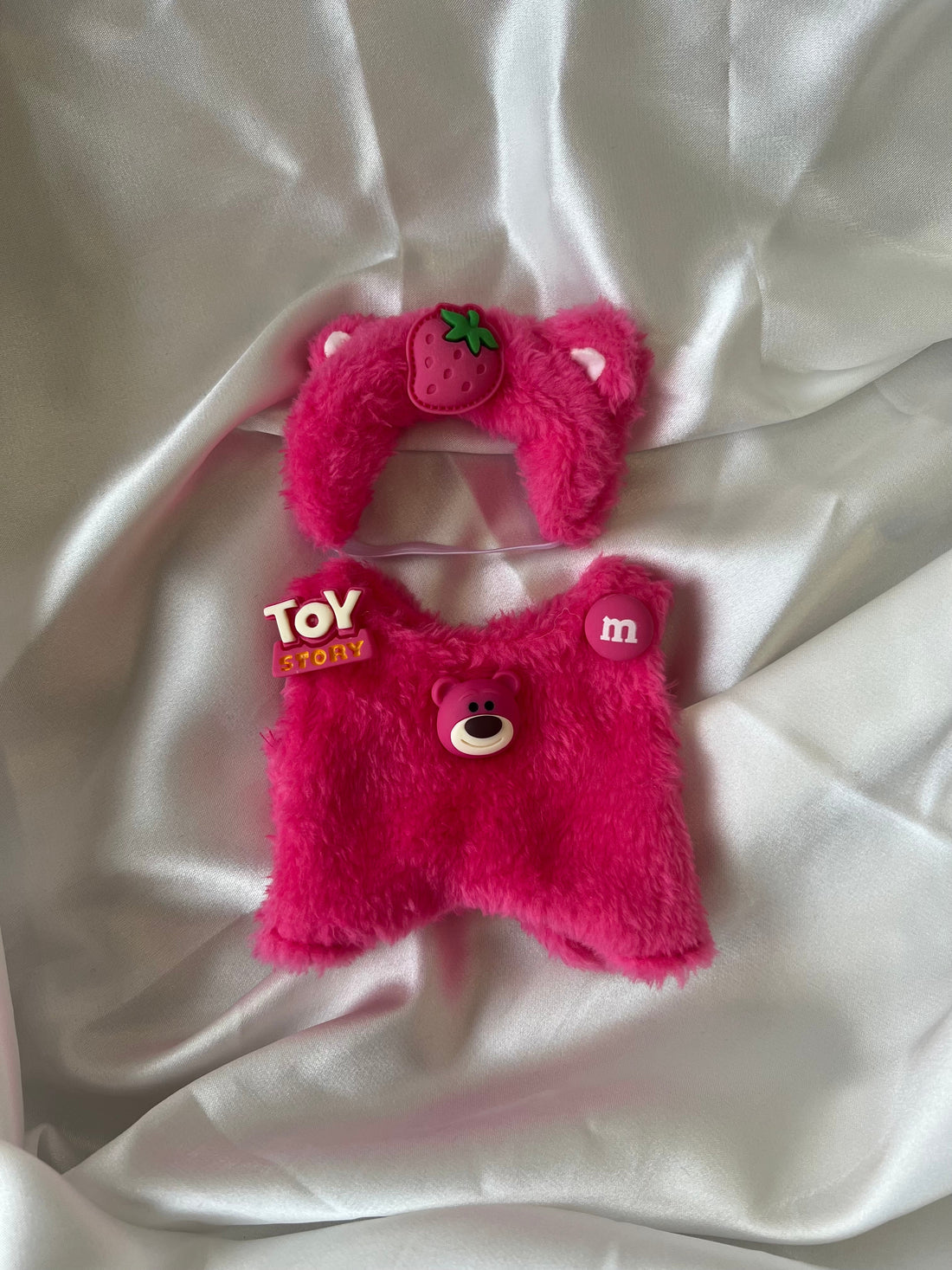 Labubu Berry Bear Outfit Set - Pink Fluffy Onesie & Strawberry Hood