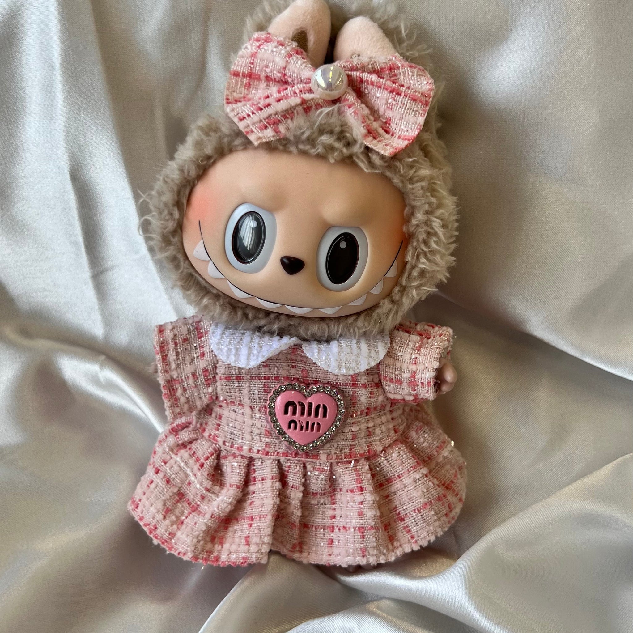 Labubu Sweet Tweed Dress Set - Pink with Matching Hair Bow