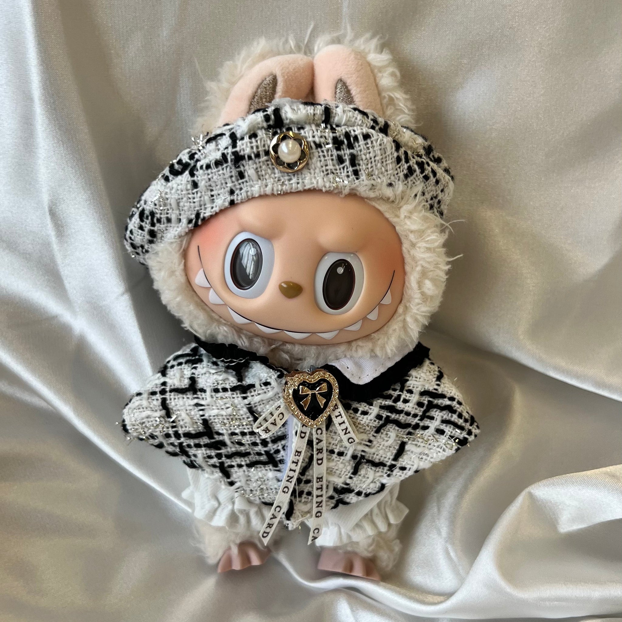 Labubu Classic Tweed Costume Set - Black and White with Matching Beret
