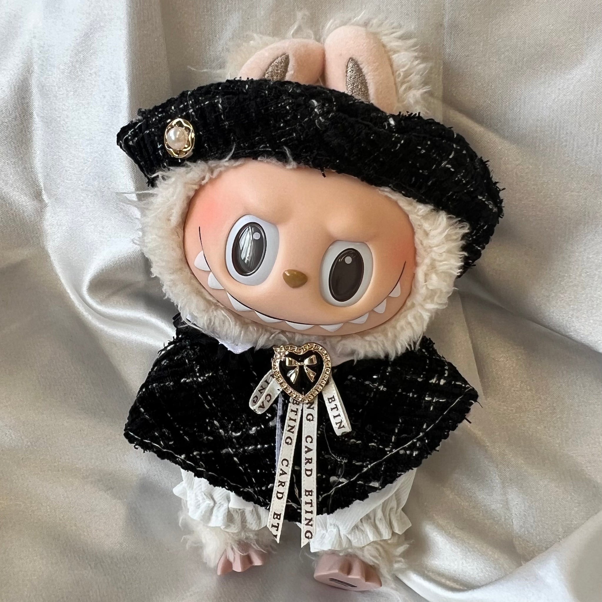 Labubu Classic Tweed Costume Set - Black with White Bloomers and Beret