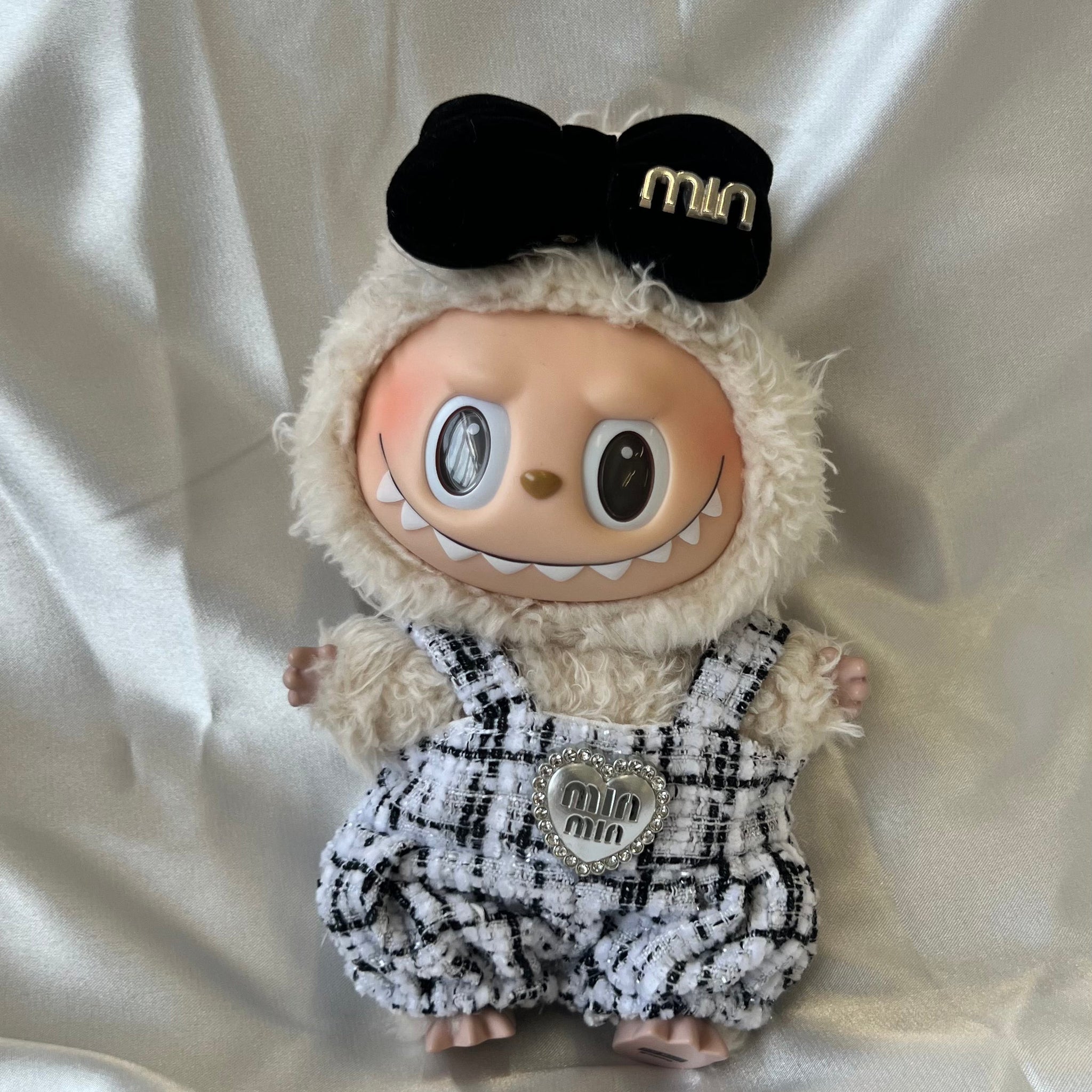 Labubu Black and White Tweed Romper Set with Bow Headband