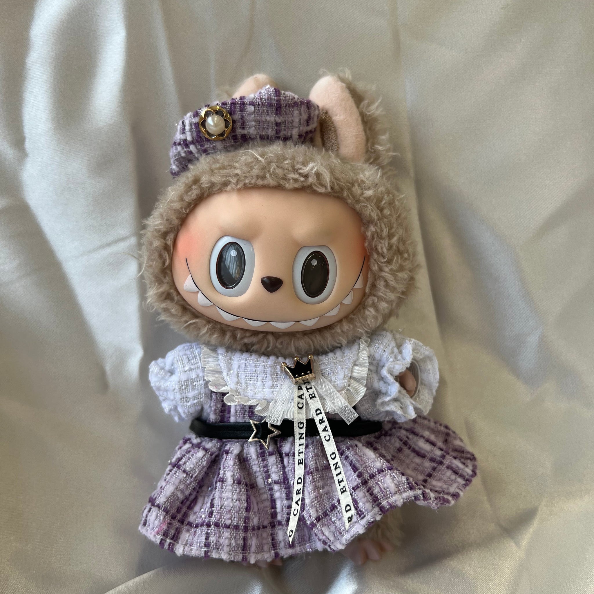 Labubu Luxury Tweed Costume Set - Lavender Plaid with Matching Hat