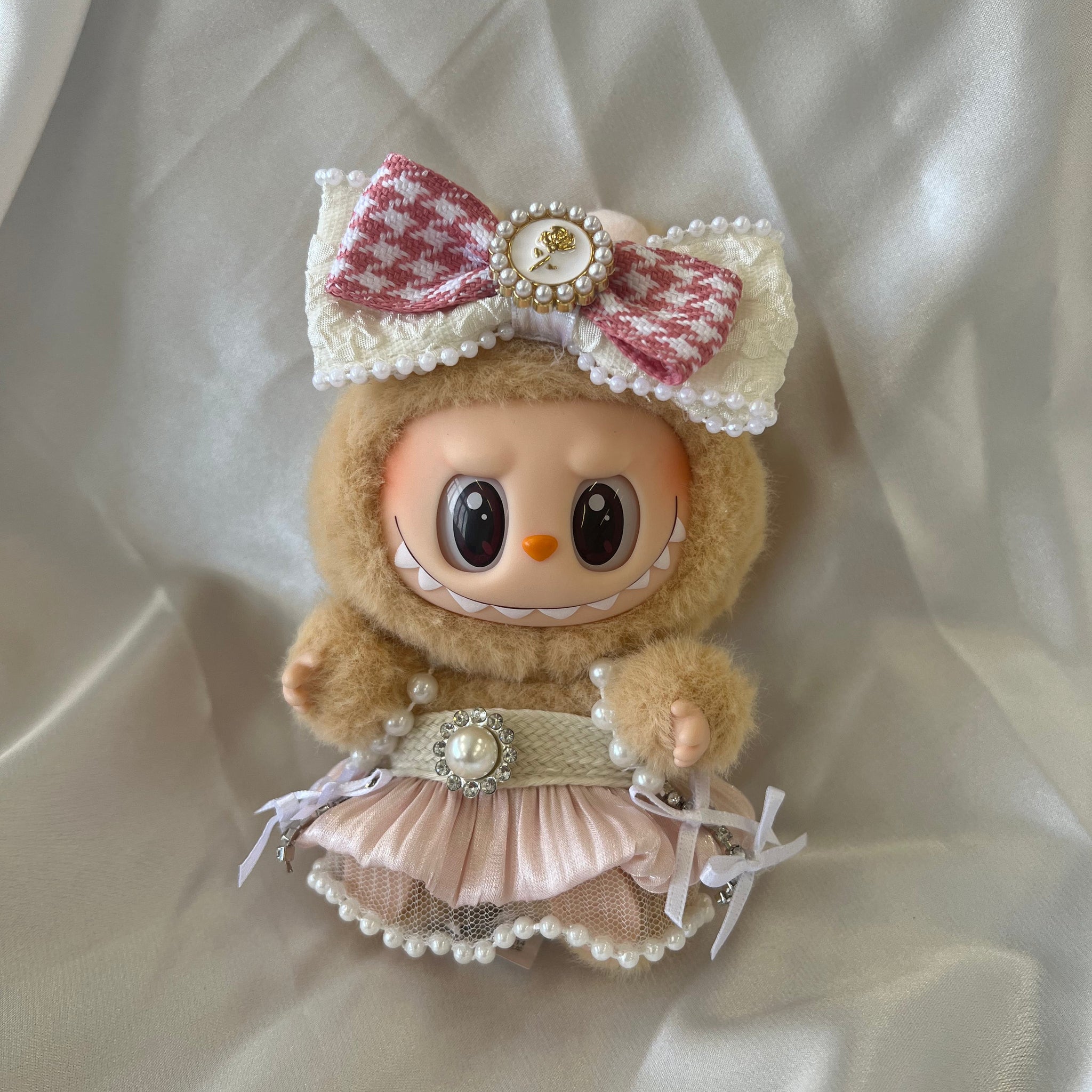 Labubu Elegant Pearl Tutu Set with Bow Headband