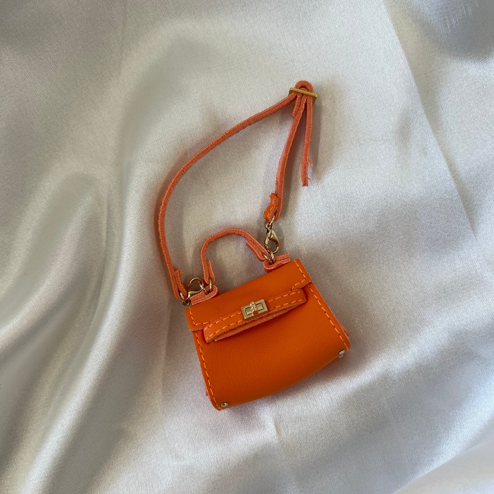 Labubu Miniature Luxury Handbag - Orange Leather Tote with Gold Lock